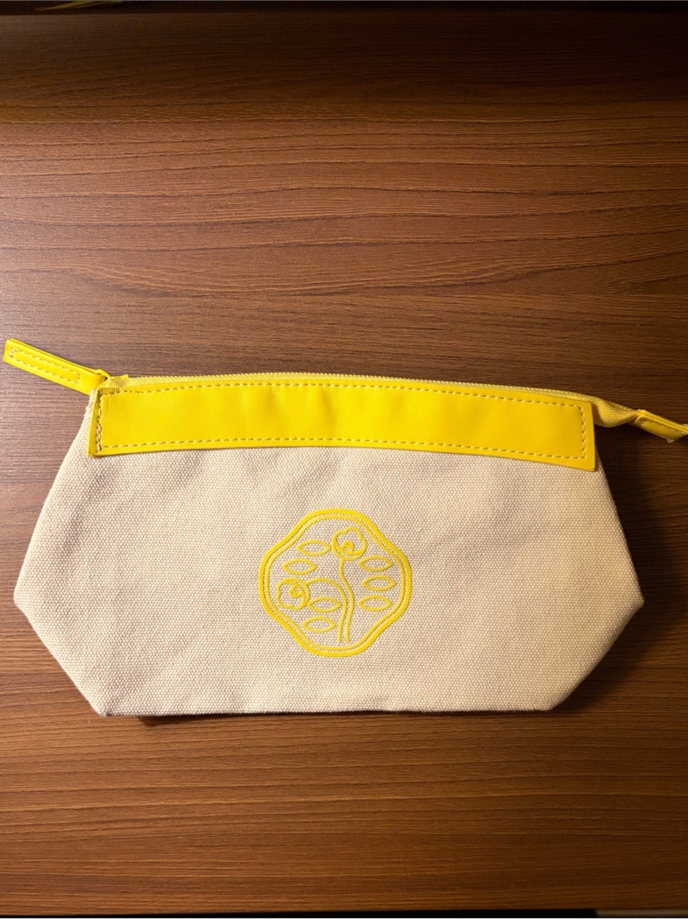Yellow-Trim Canvas Cosmetic Pouch